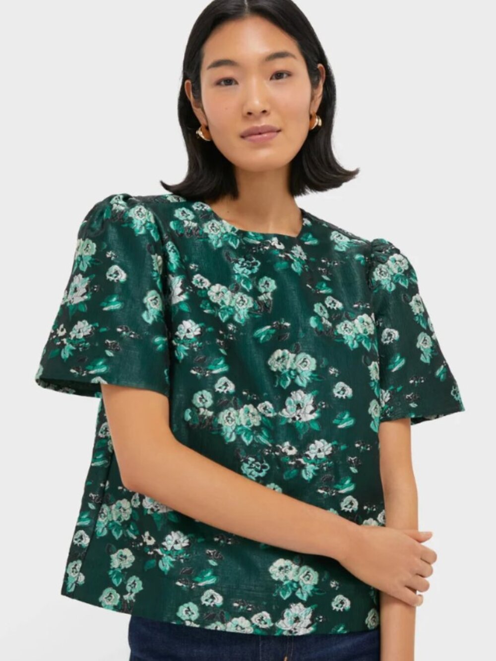 NWT: Pomander Place - Emerald Magnolia Floral Jacquard Lyla Blouse